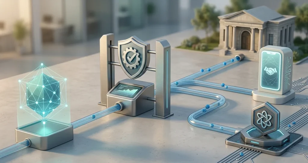 Editorial illustration of a secure cashout path from casino balance to bank, wallet and crypto destination without real branding